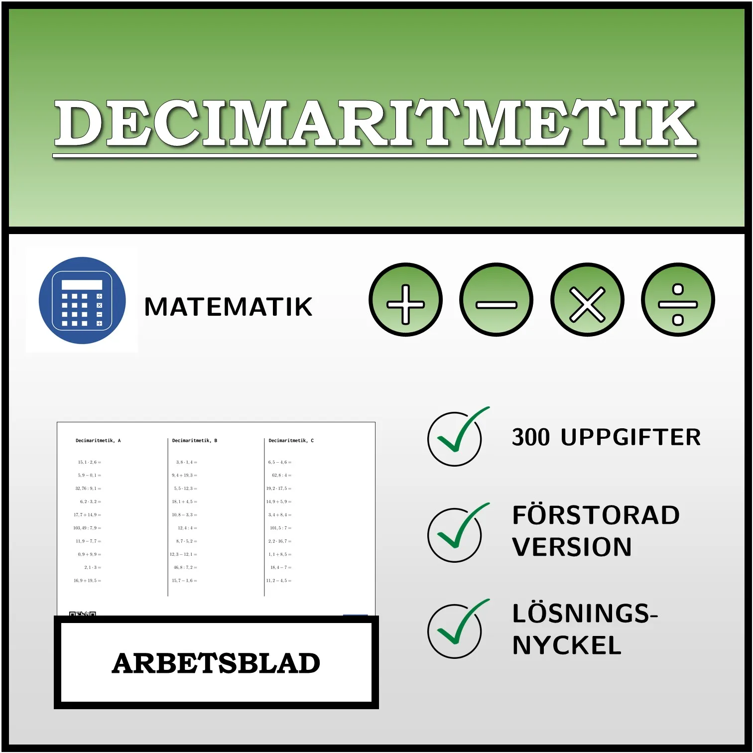 Arbetsblad: Decimaritmetik