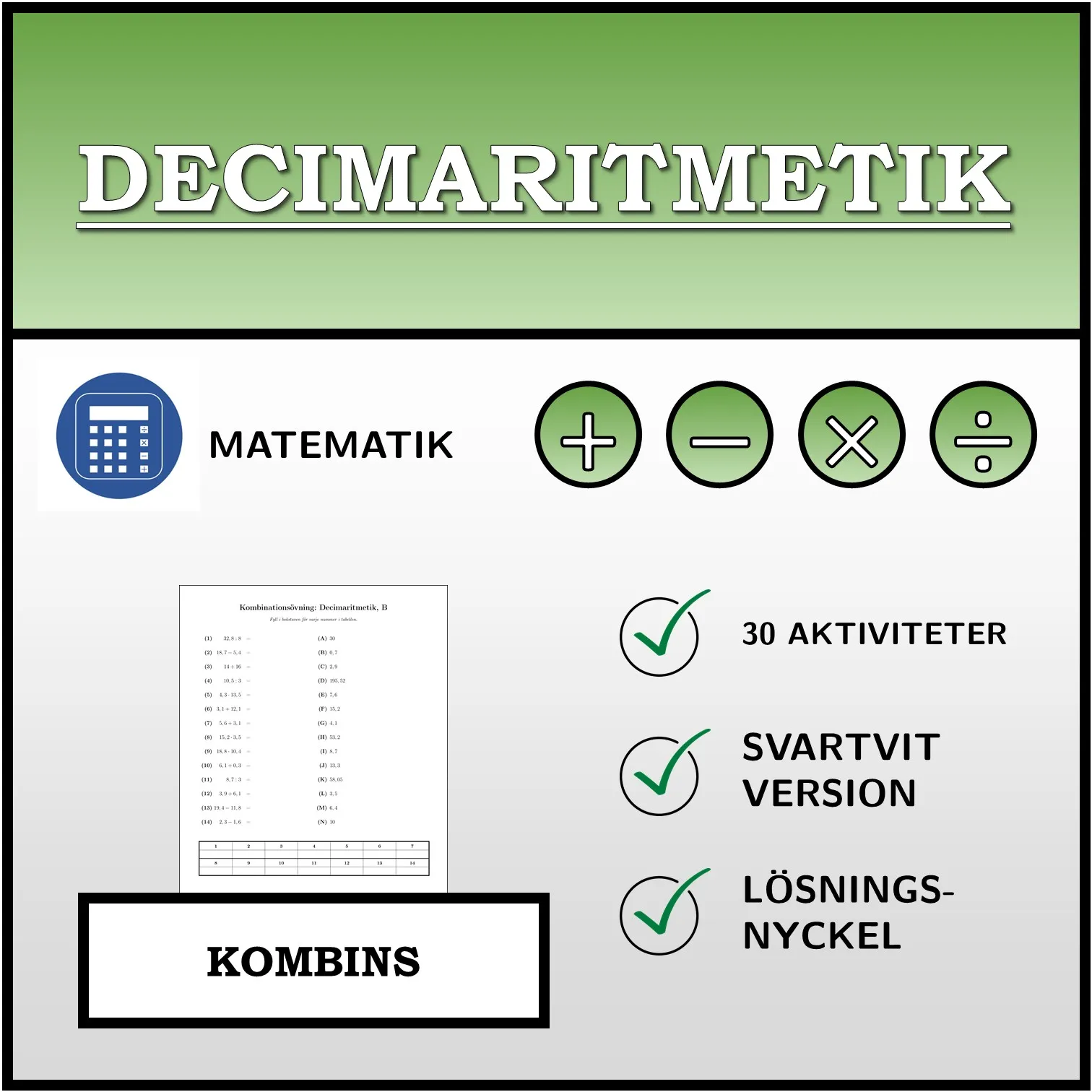 Kombinationsövning: Decimaritmetik