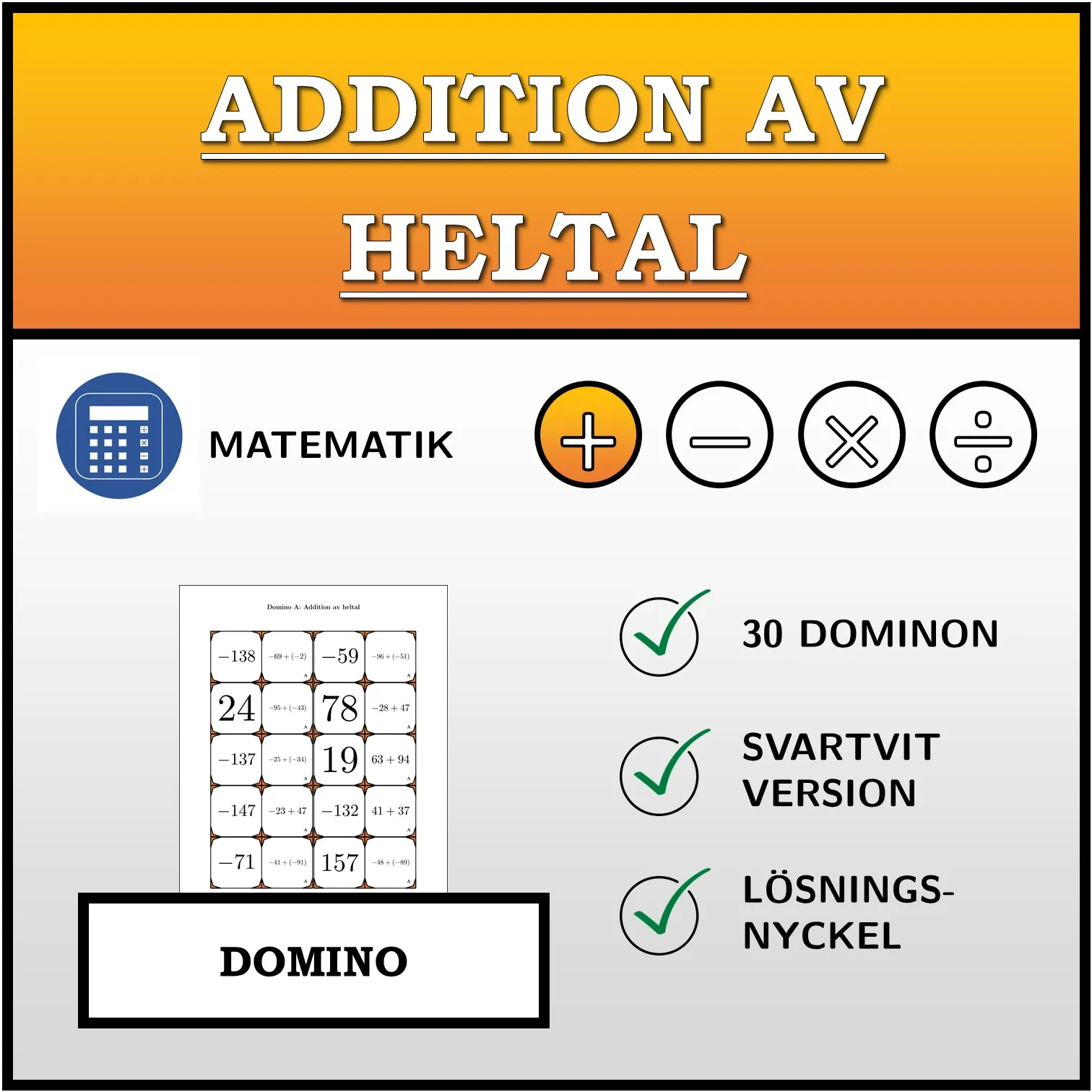 Domino: Addition av heltal