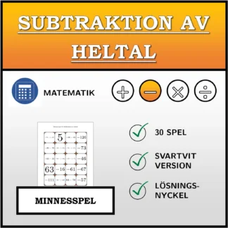 Memoryspel: Subtraktion av heltal