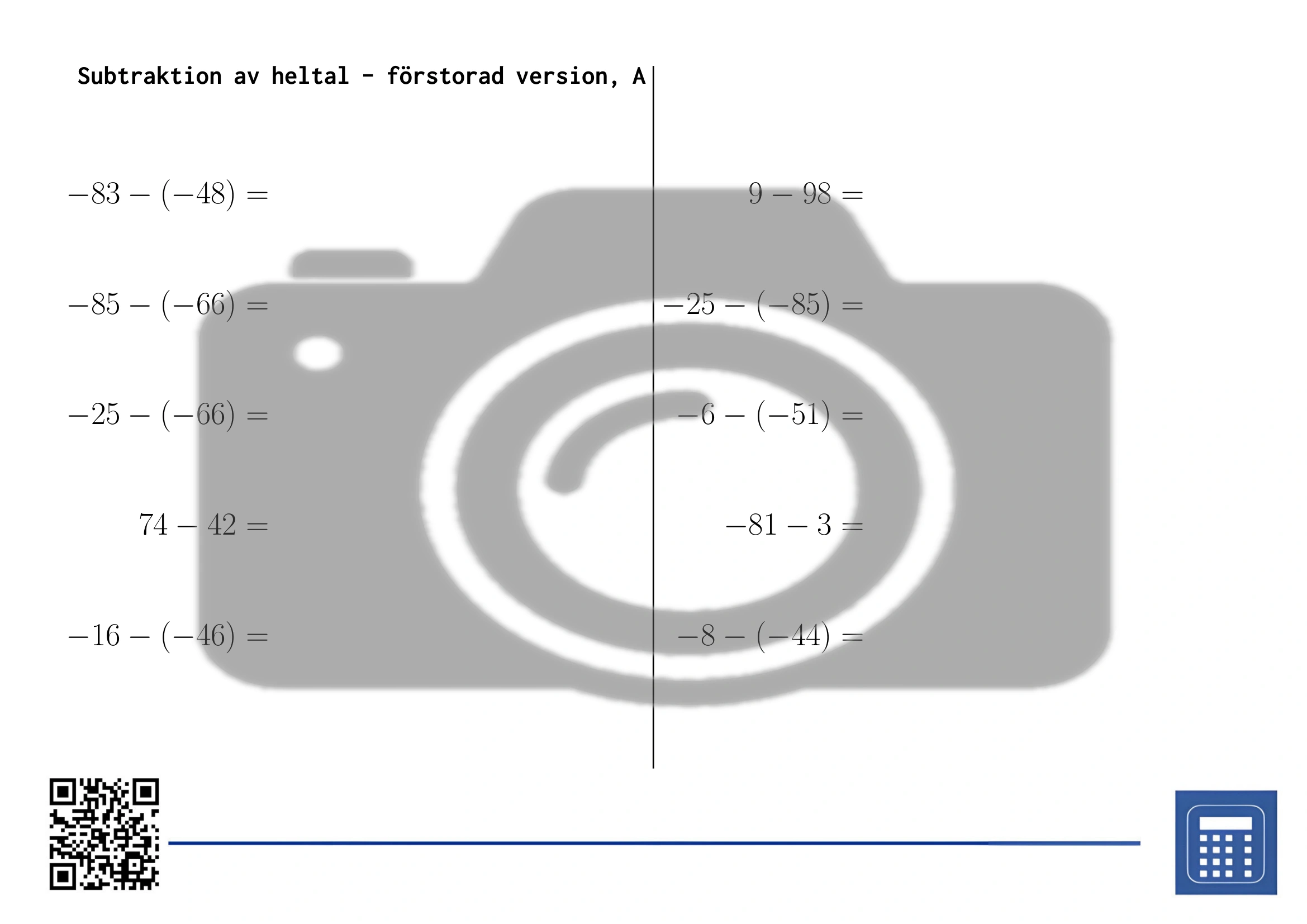 Arbetsblad: Subtraktion av heltal - Bild 3