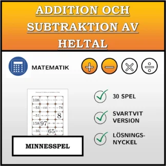 Memoryspel: Addition och subtraktion av heltal