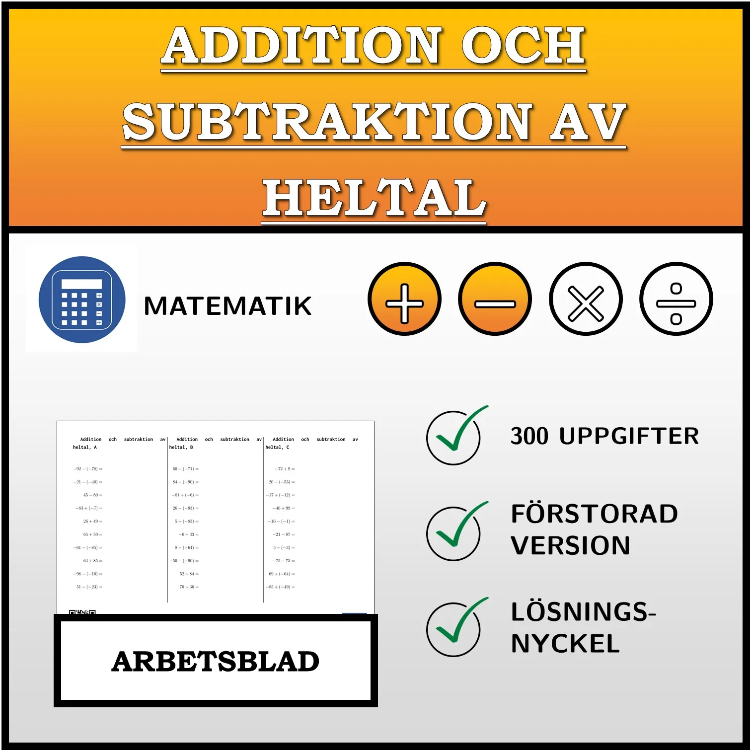 Arbetsblad: Addition och subtraktion av heltal