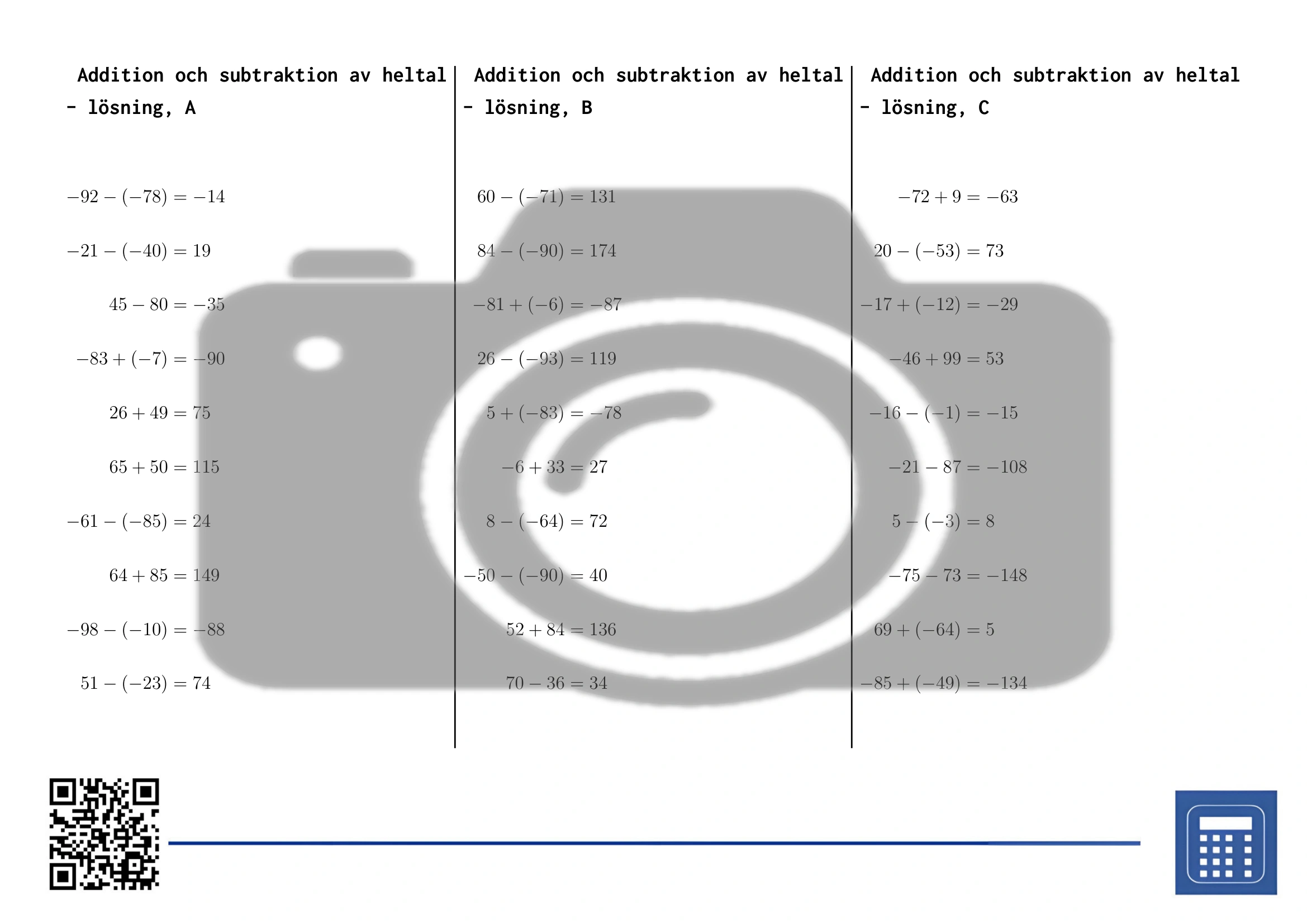 Arbetsblad: Addition och subtraktion av heltal - Bild 4