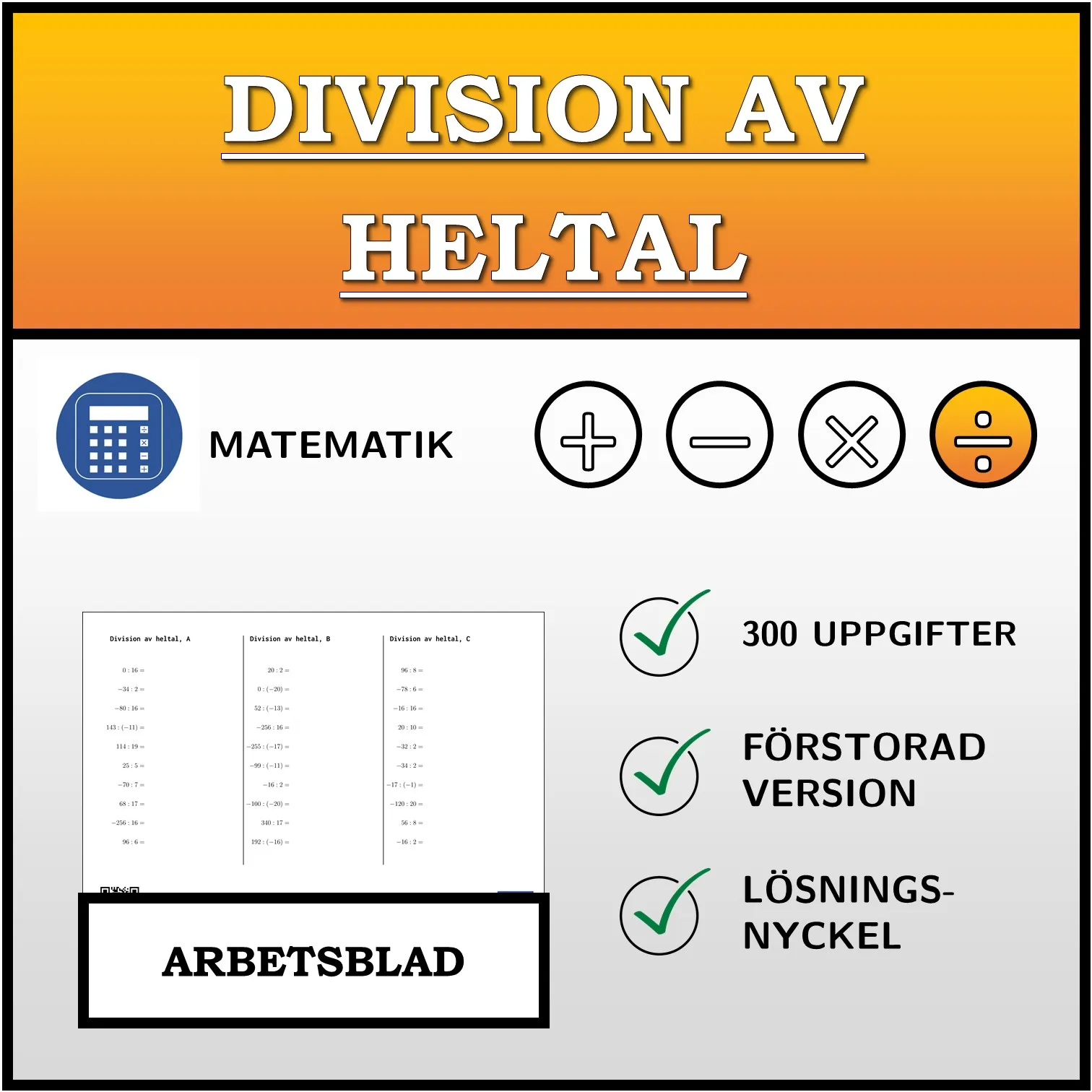 Arbetsblad: Division av heltal