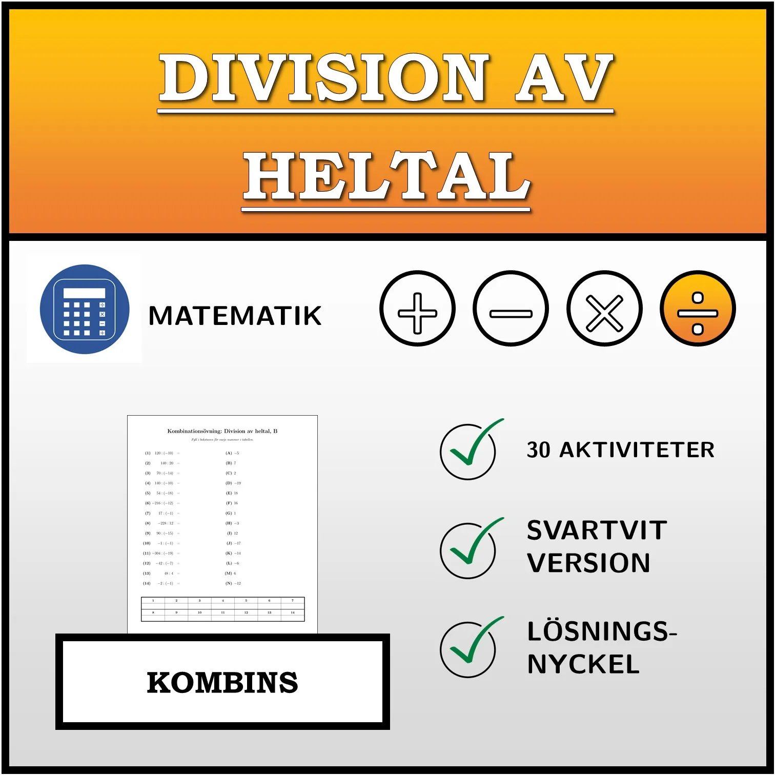 Kombinationsövning: Division av heltal