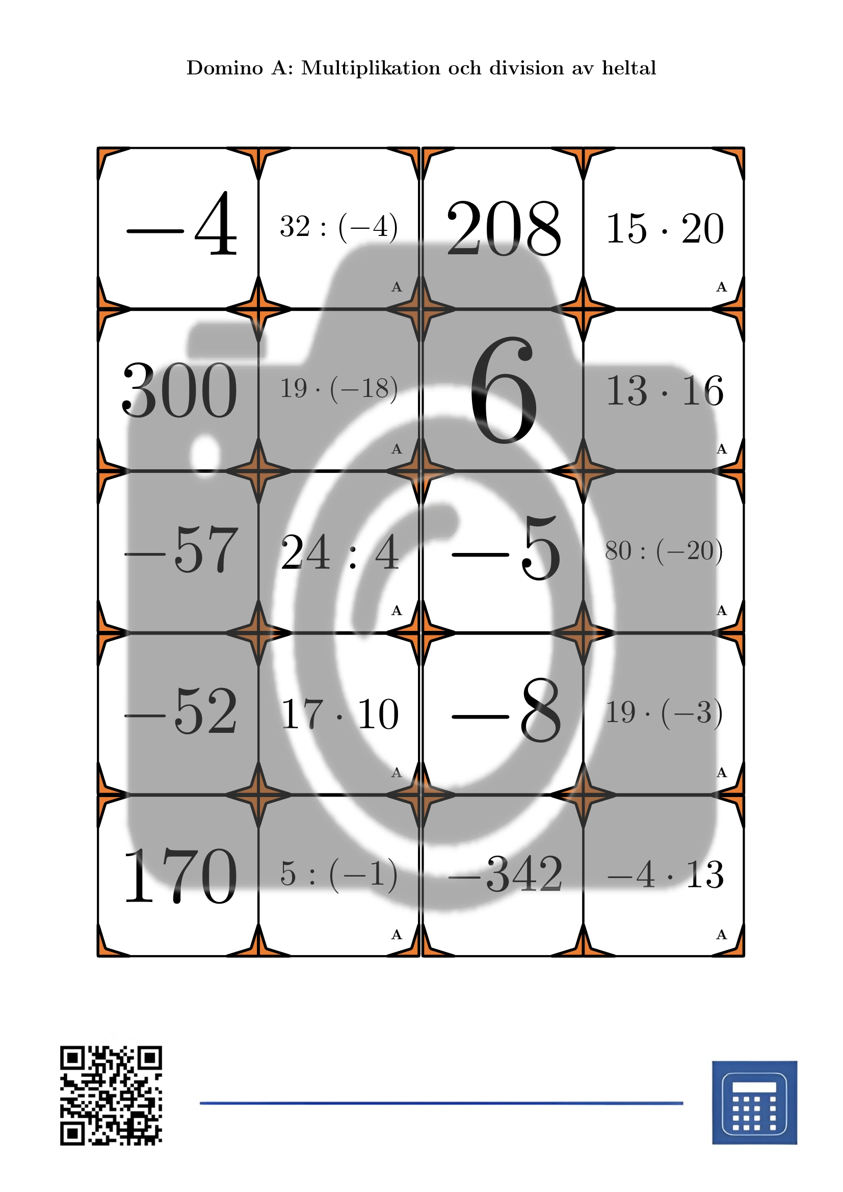 Domino: Multiplikation och division av heltal - Bild 2