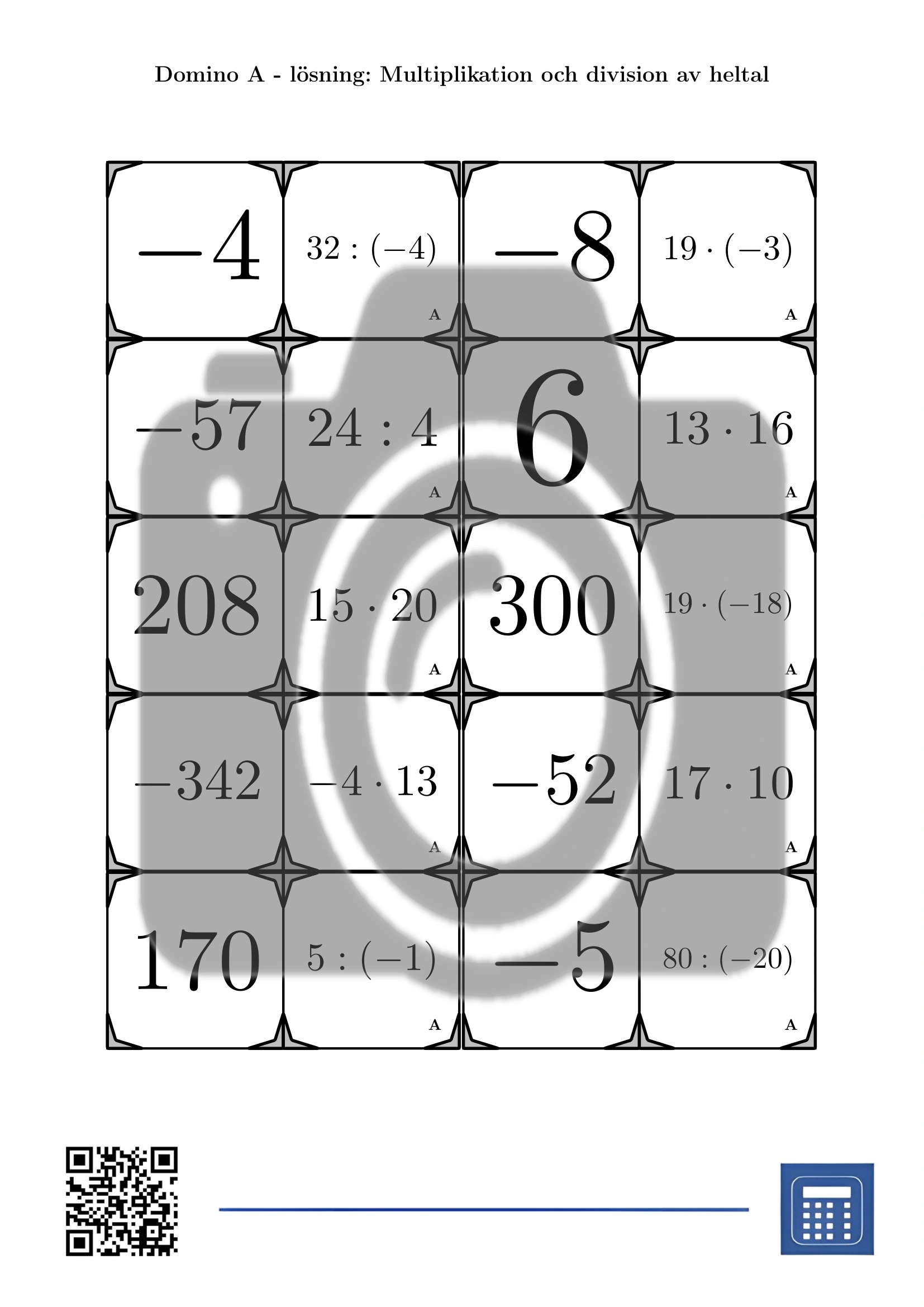 Domino: Multiplikation och division av heltal - Bild 4
