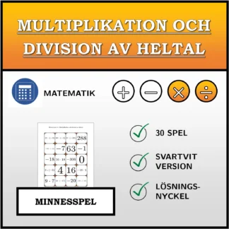 Memoryspel: Multiplikation och division av heltal