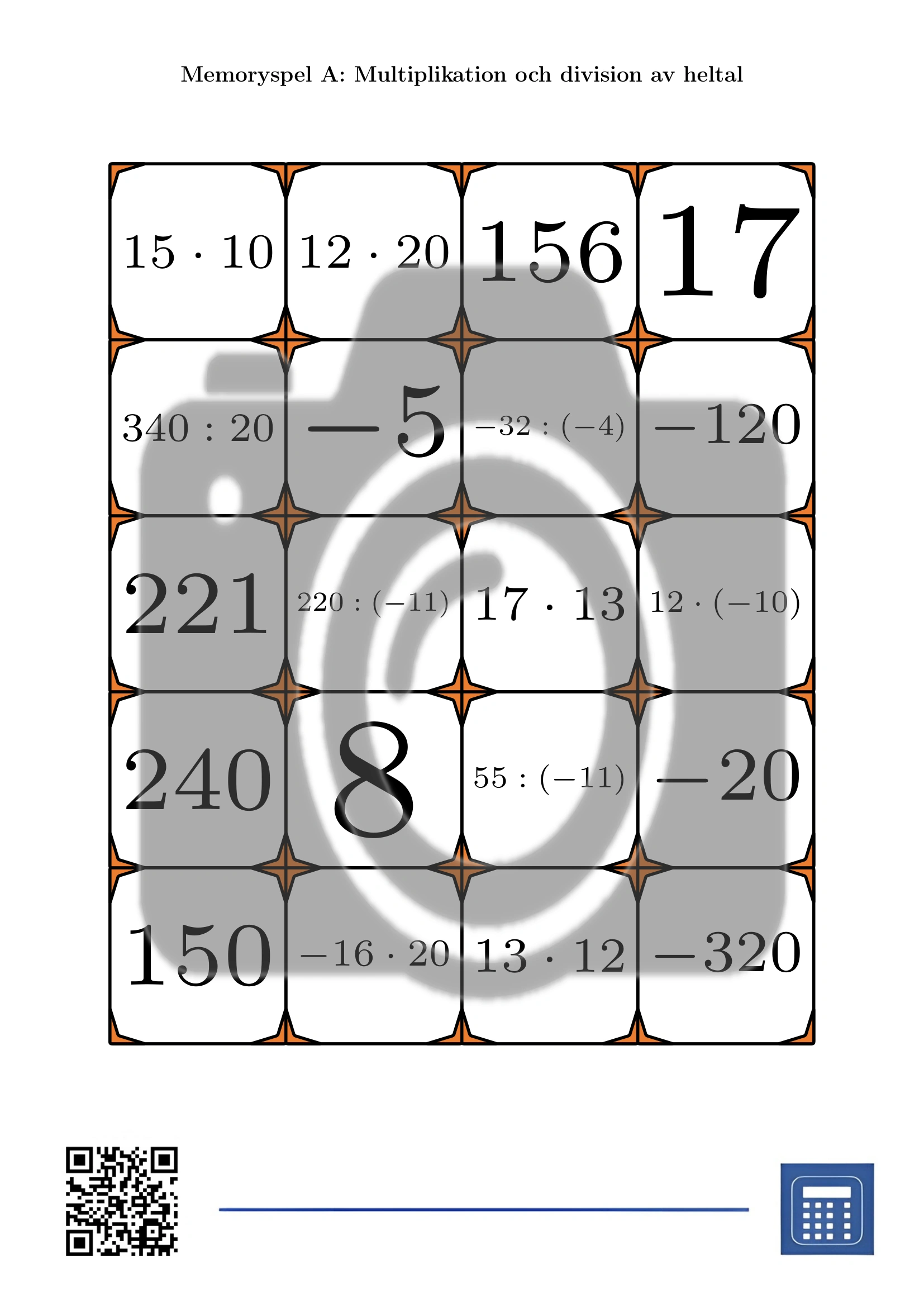 Memoryspel: Multiplikation och division av heltal - Bild 2