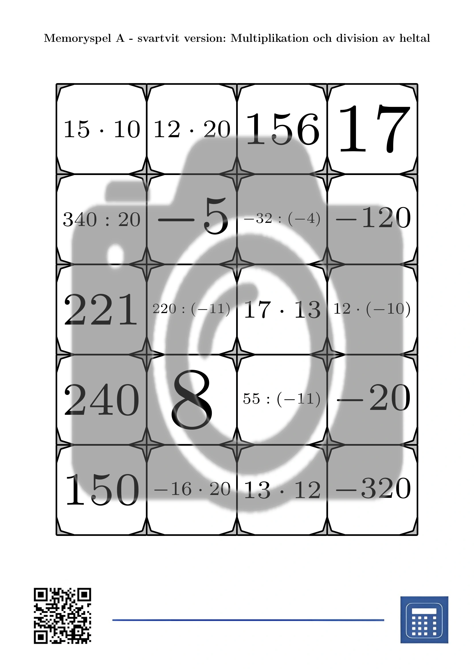 Memoryspel: Multiplikation och division av heltal - Bild 3