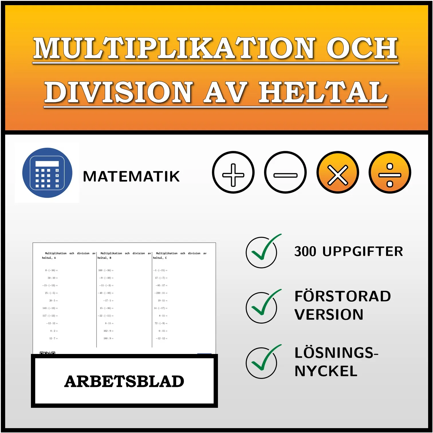 Arbetsblad: Multiplikation och division av heltal