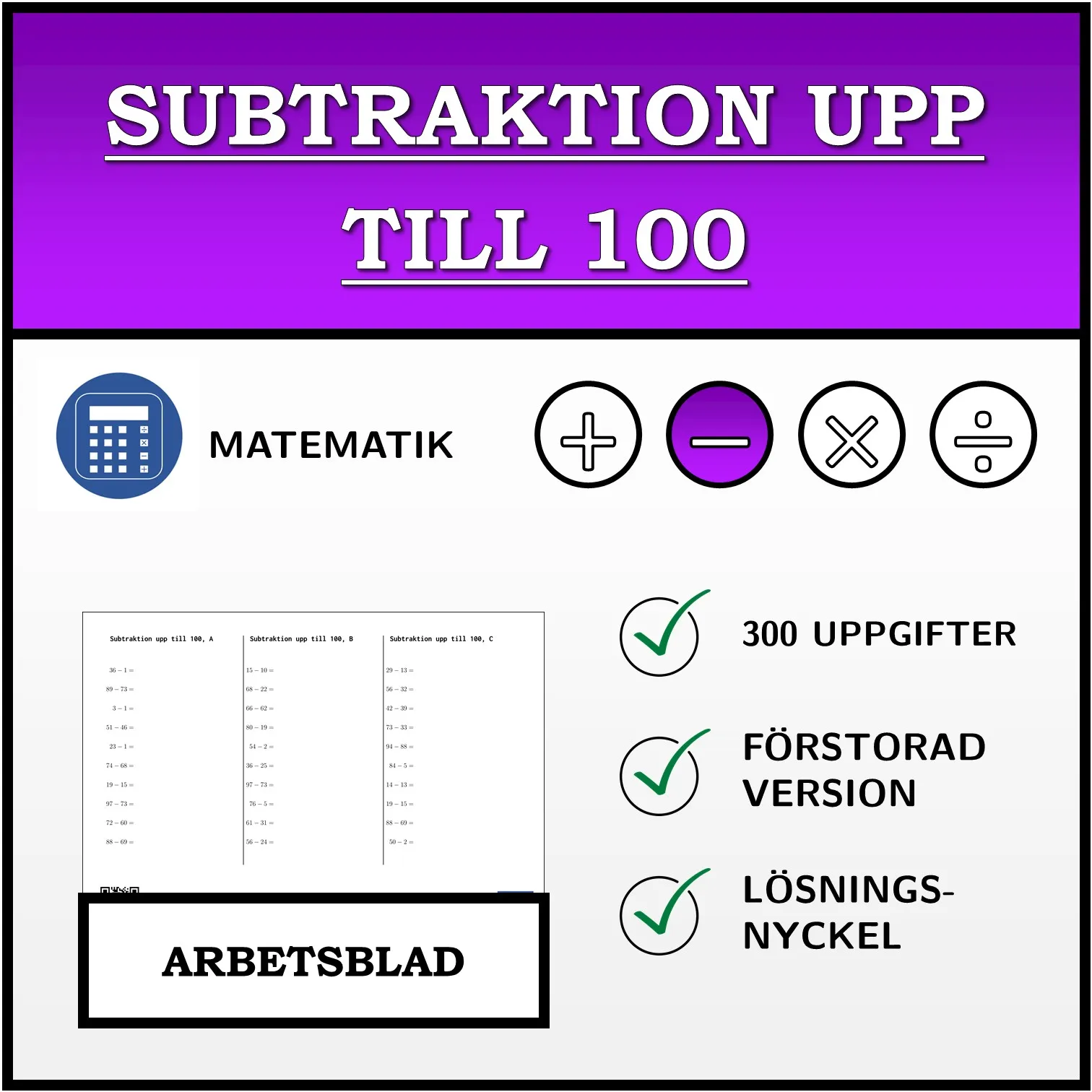 Arbetsblad: Subtraktion upp till 100