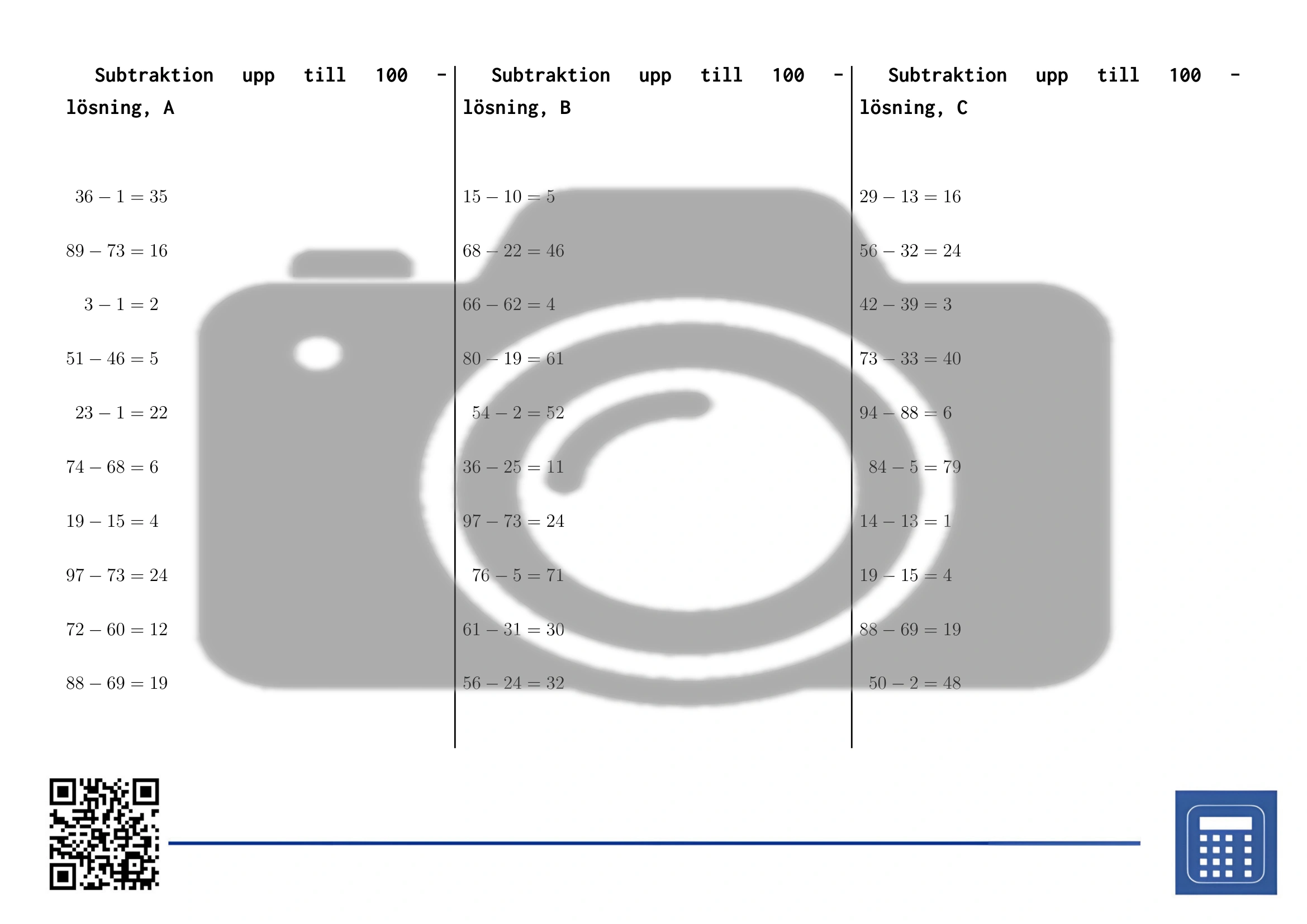 Arbetsblad: Subtraktion upp till 100 - Bild 4