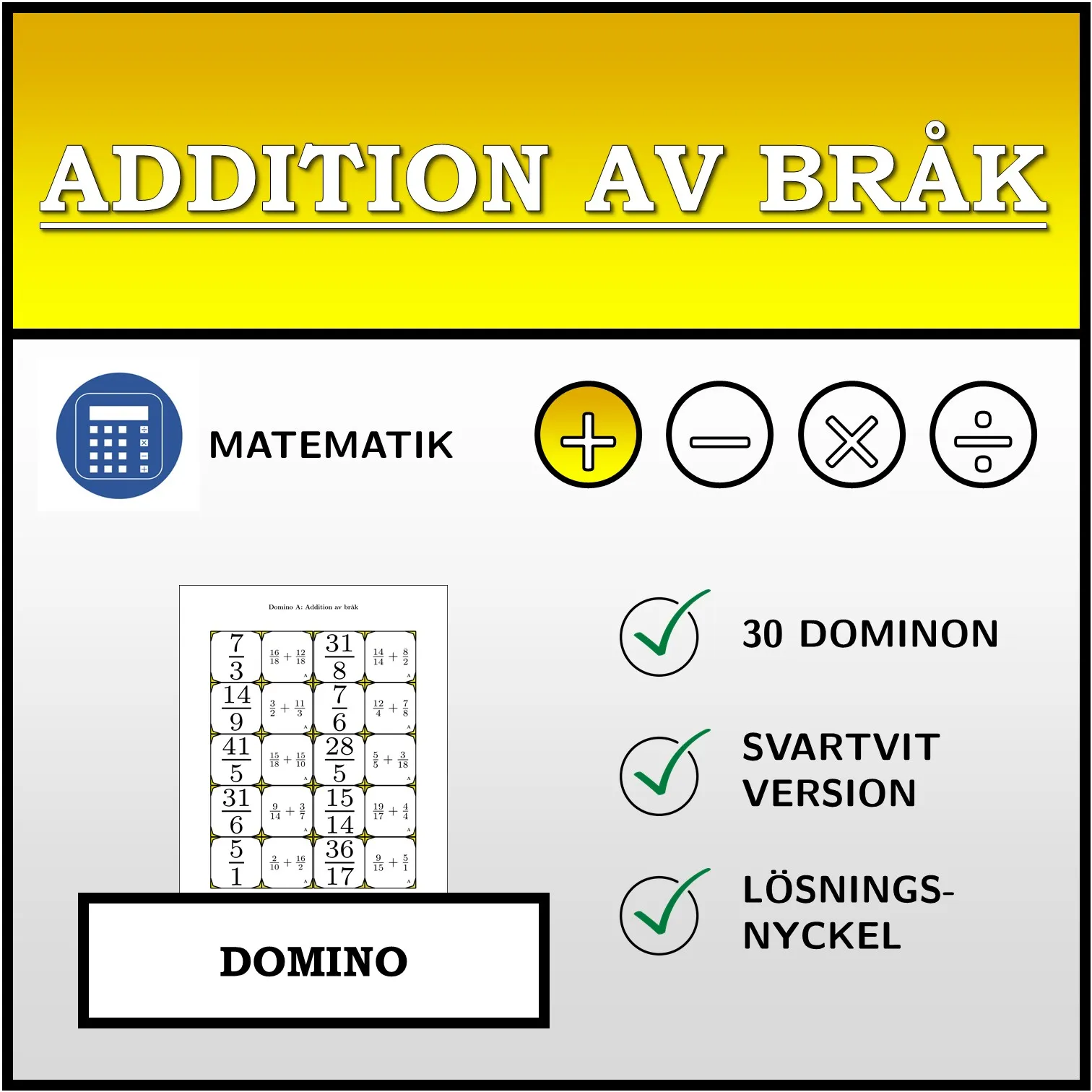 Domino: Addition av bråk