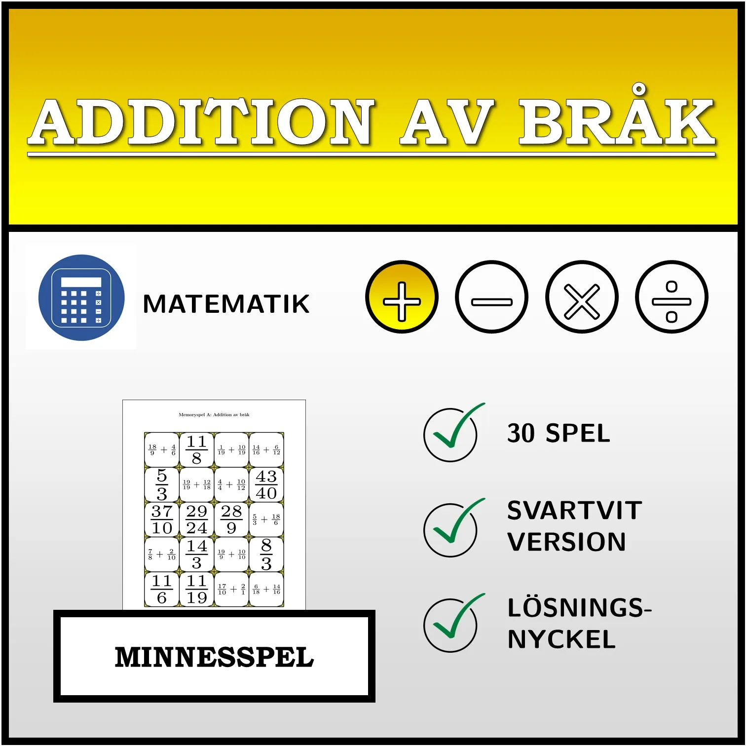 Memoryspel: Addition av bråk