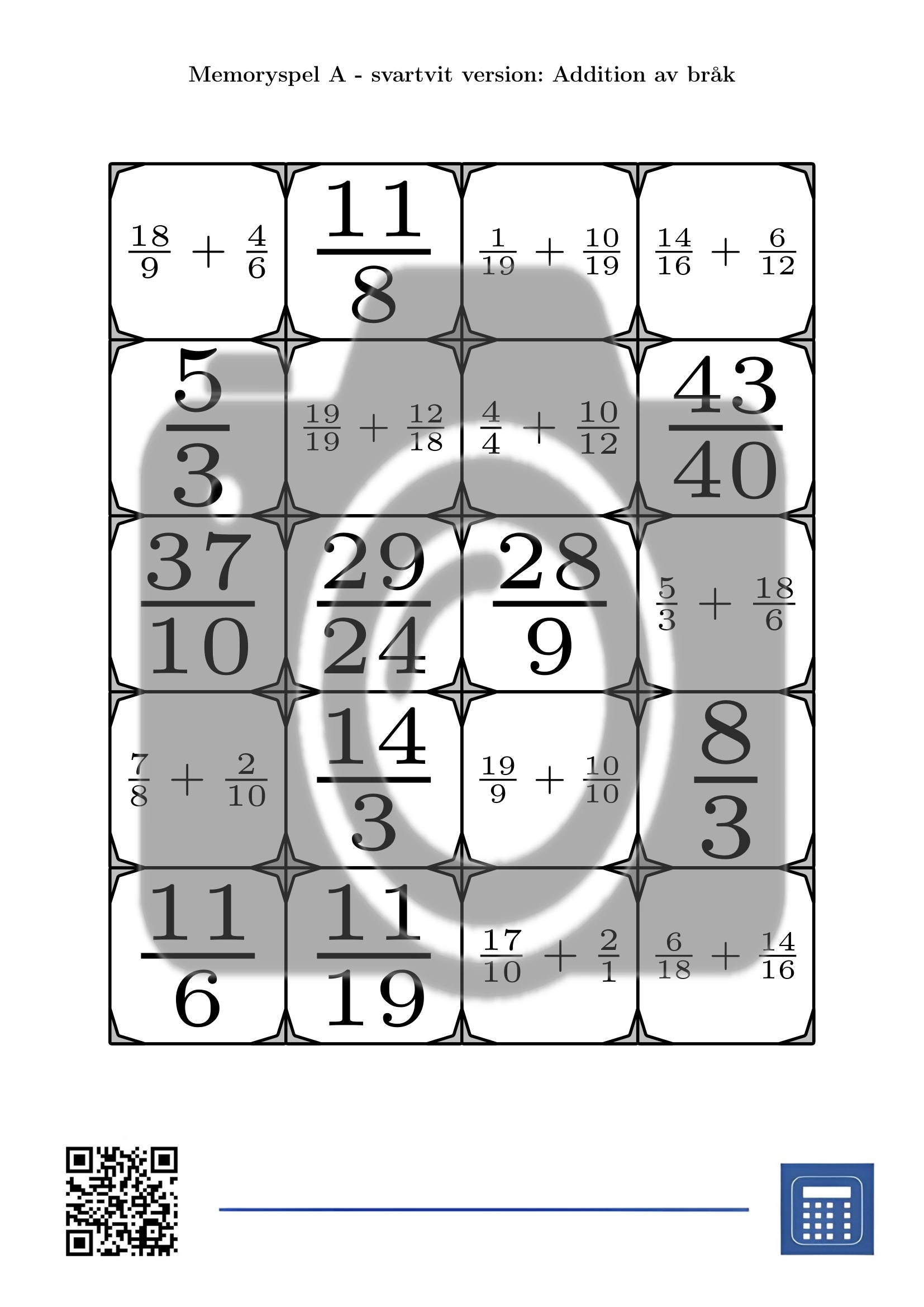 Memoryspel: Addition av bråk - Bild 3