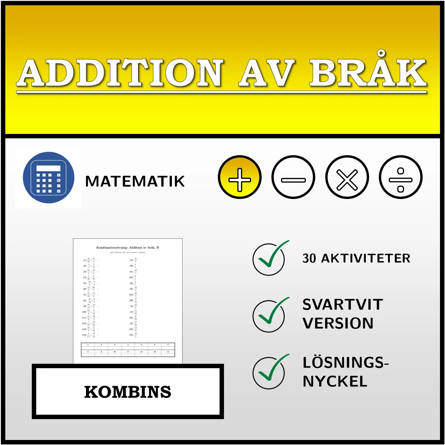 Kombinationsövning: Addition av bråk