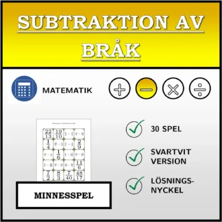 Memoryspel: Subtraktion av bråk