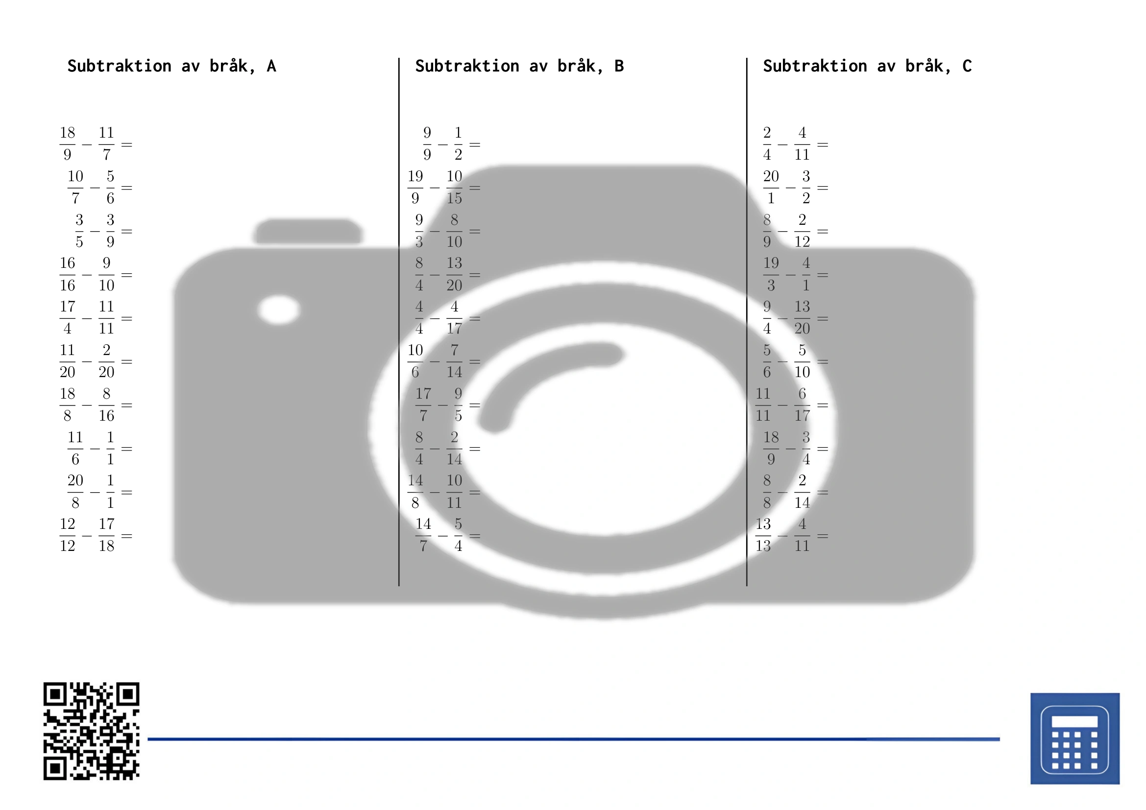 Arbetsblad: Subtraktion av bråk - Bild 2