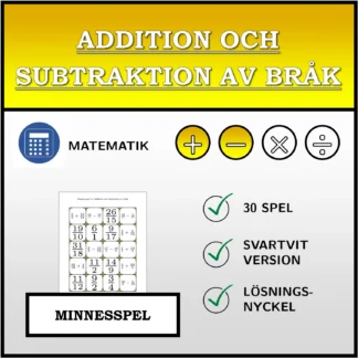 Memoryspel: Addition och subtraktion av bråk