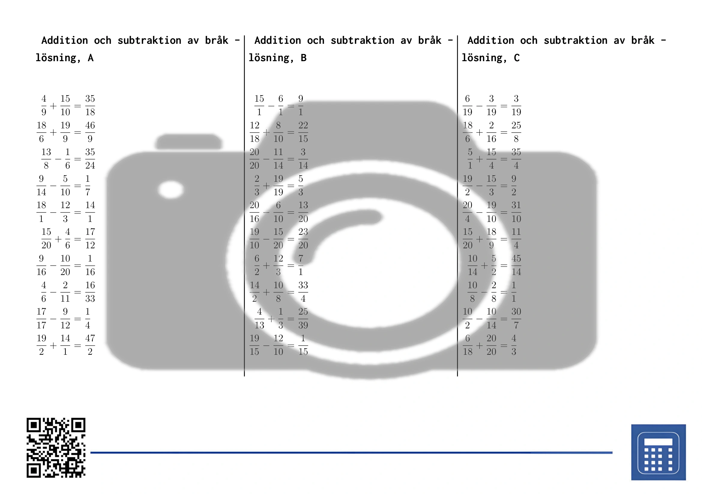Arbetsblad: Addition och subtraktion av bråk - Bild 4
