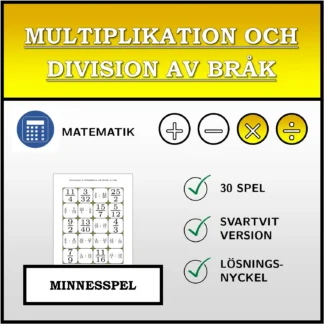Memoryspel: Multiplikation och division av bråk