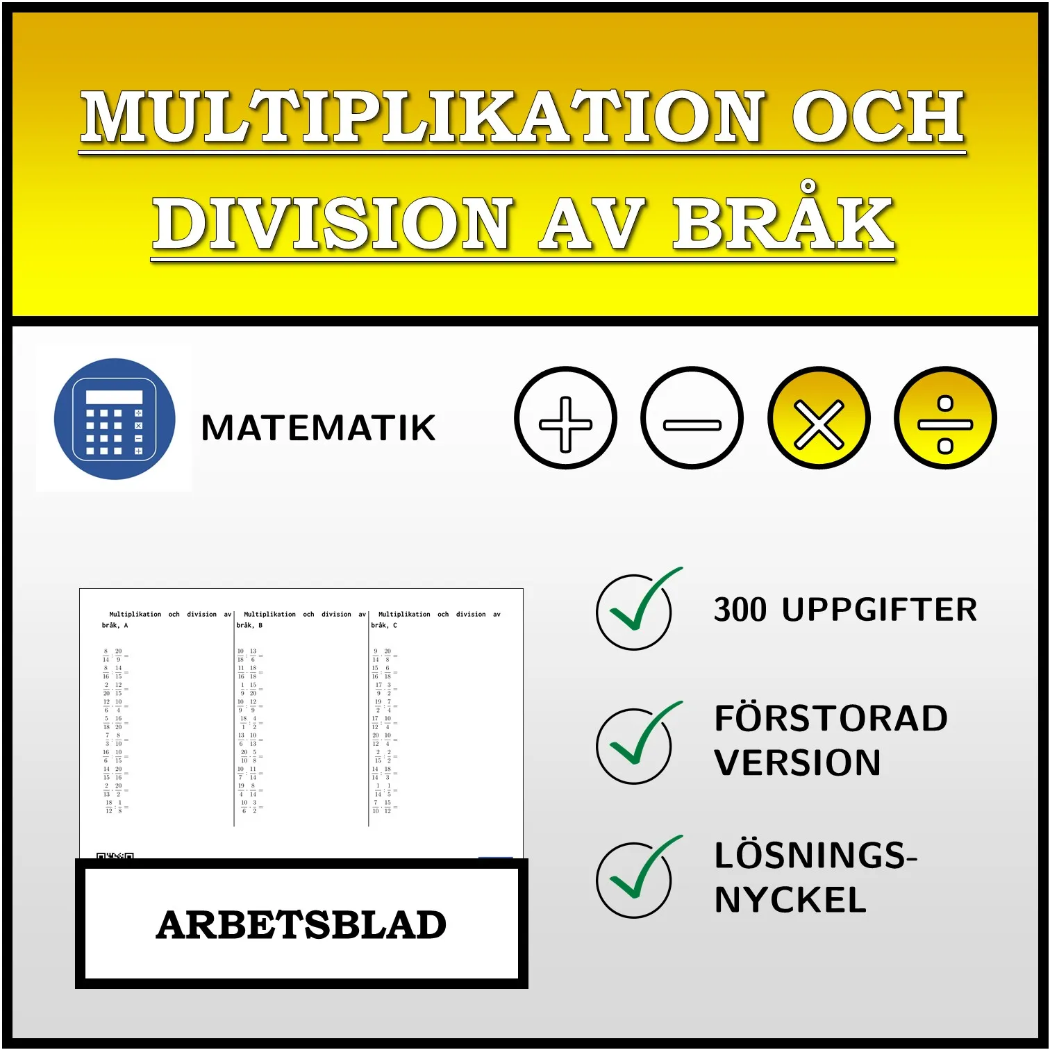 Arbetsblad: Multiplikation och division av bråk