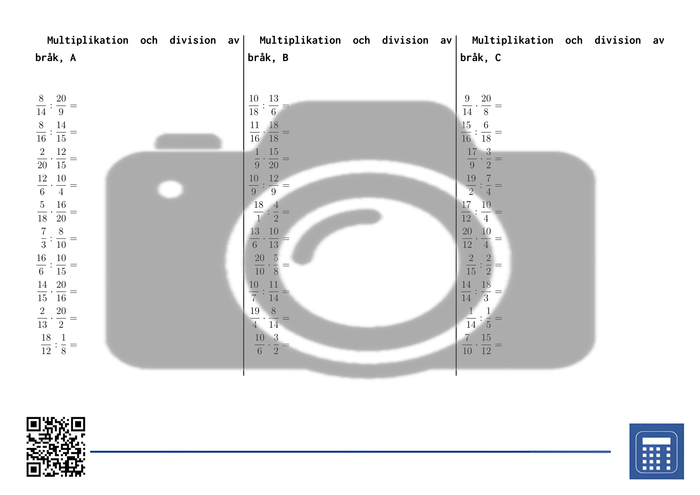 Arbetsblad: Multiplikation och division av bråk - Bild 2