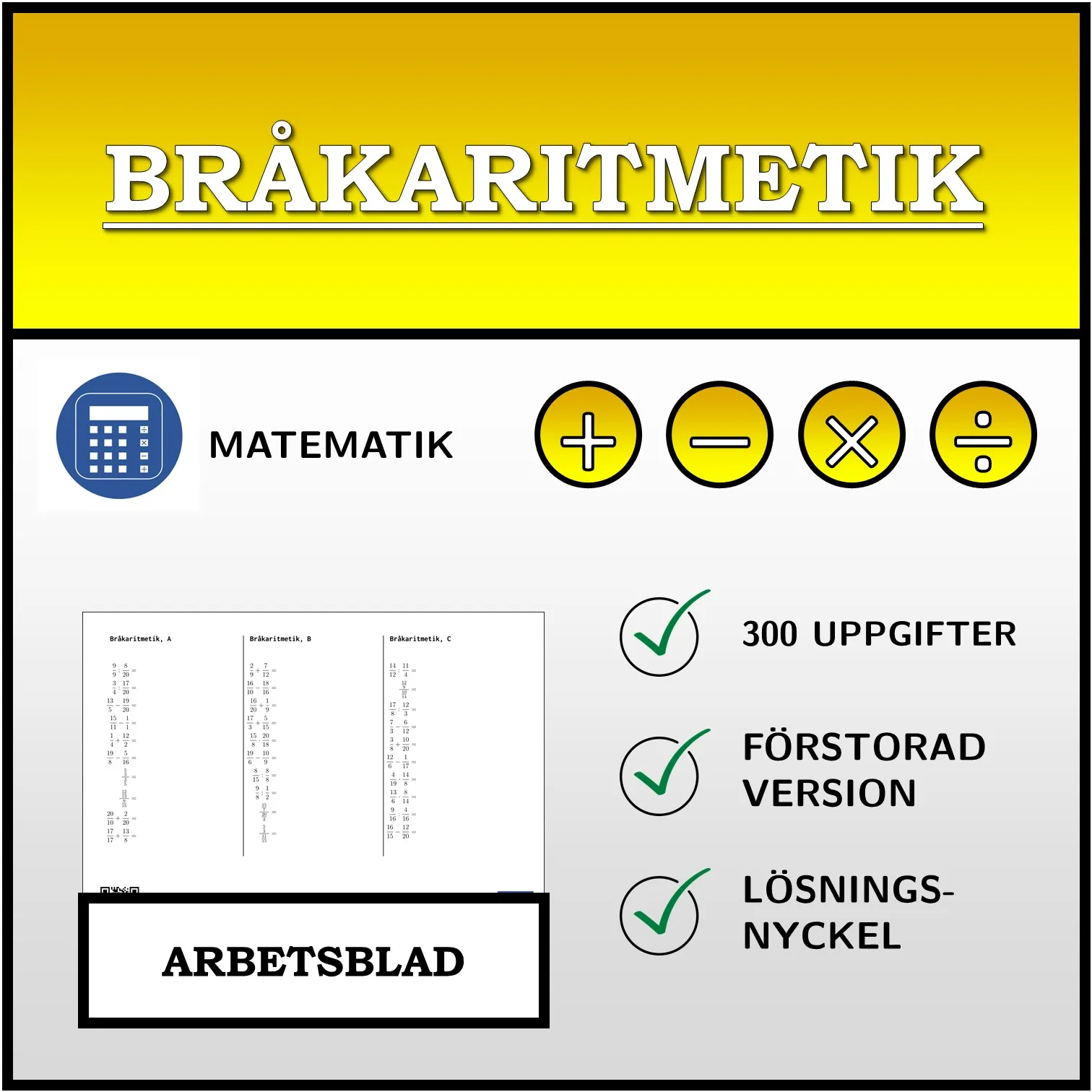 Arbetsblad: Bråkaritmetik