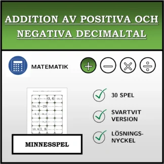 Memoryspel: Addition av positiva och negativa decimaltal