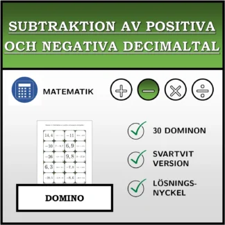 Domino: Subtraktion av positiva och negativa decimaltal
