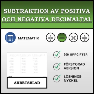 Arbetsblad: Subtraktion av positiva och negativa decimaltal
