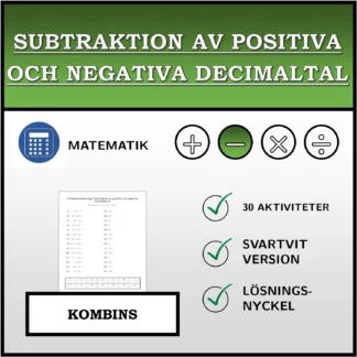 Kombinationsövning: Subtraktion av positiva och negativa decimaltal