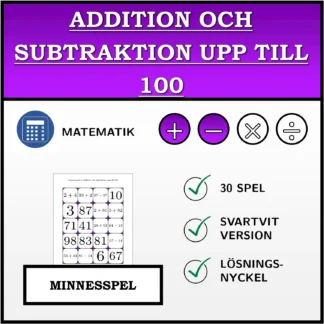 Memoryspel: Addition och subtraktion upp till 100