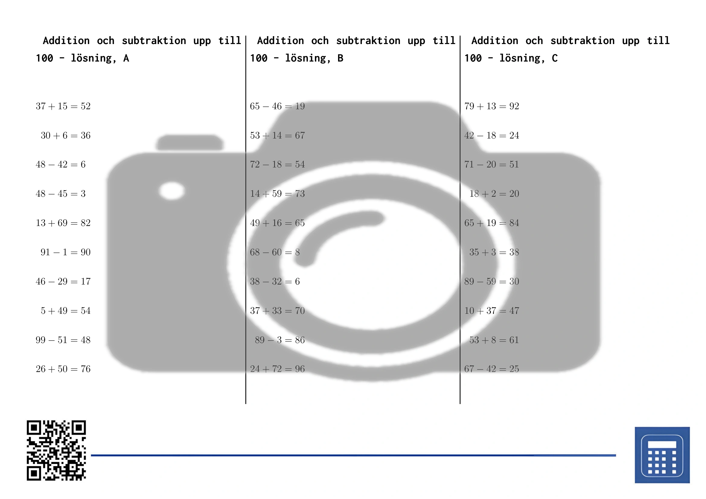 Arbetsblad: Addition och subtraktion upp till 100 - Bild 4