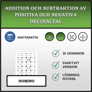 Domino: Addition och subtraktion av positiva och negativa decimaltal