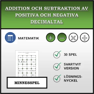 Memoryspel: Addition och subtraktion av positiva och negativa decimaltal