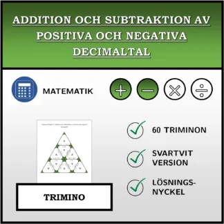 Trimino: Addition och subtraktion av positiva och negativa decimaltal