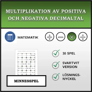 Memoryspel: Multiplikation av positiva och negativa decimaltal