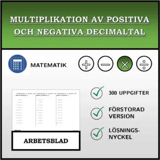 Arbetsblad: Multiplikation av positiva och negativa decimaltal