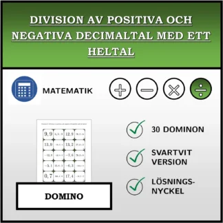 Domino: Division av positiva och negativa decimaltal med ett heltal