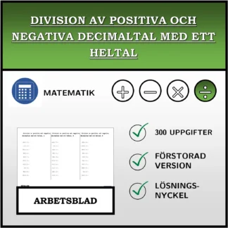 Arbetsblad: Division av positiva och negativa decimaltal med ett heltal