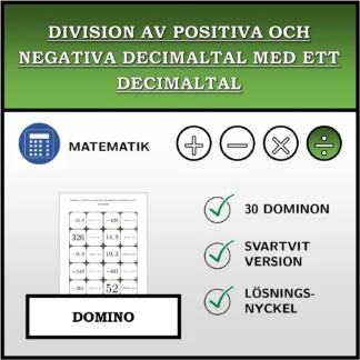 Domino: Division av positiva och negativa decimaltal med ett decimaltal