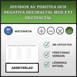 Arbetsblad: Division av positiva och negativa decimaltal med ett decimaltal