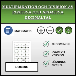 Domino: Multiplikation och division av positiva och negativa decimaltal