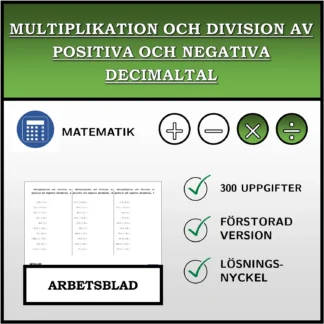 Arbetsblad: Multiplikation och division av positiva och negativa decimaltal