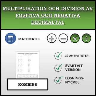 Kombinationsövning: Multiplikation och division av positiva och negativa decimaltal