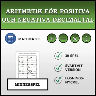 Memoryspel: Aritmetik för positiva och negativa decimaltal