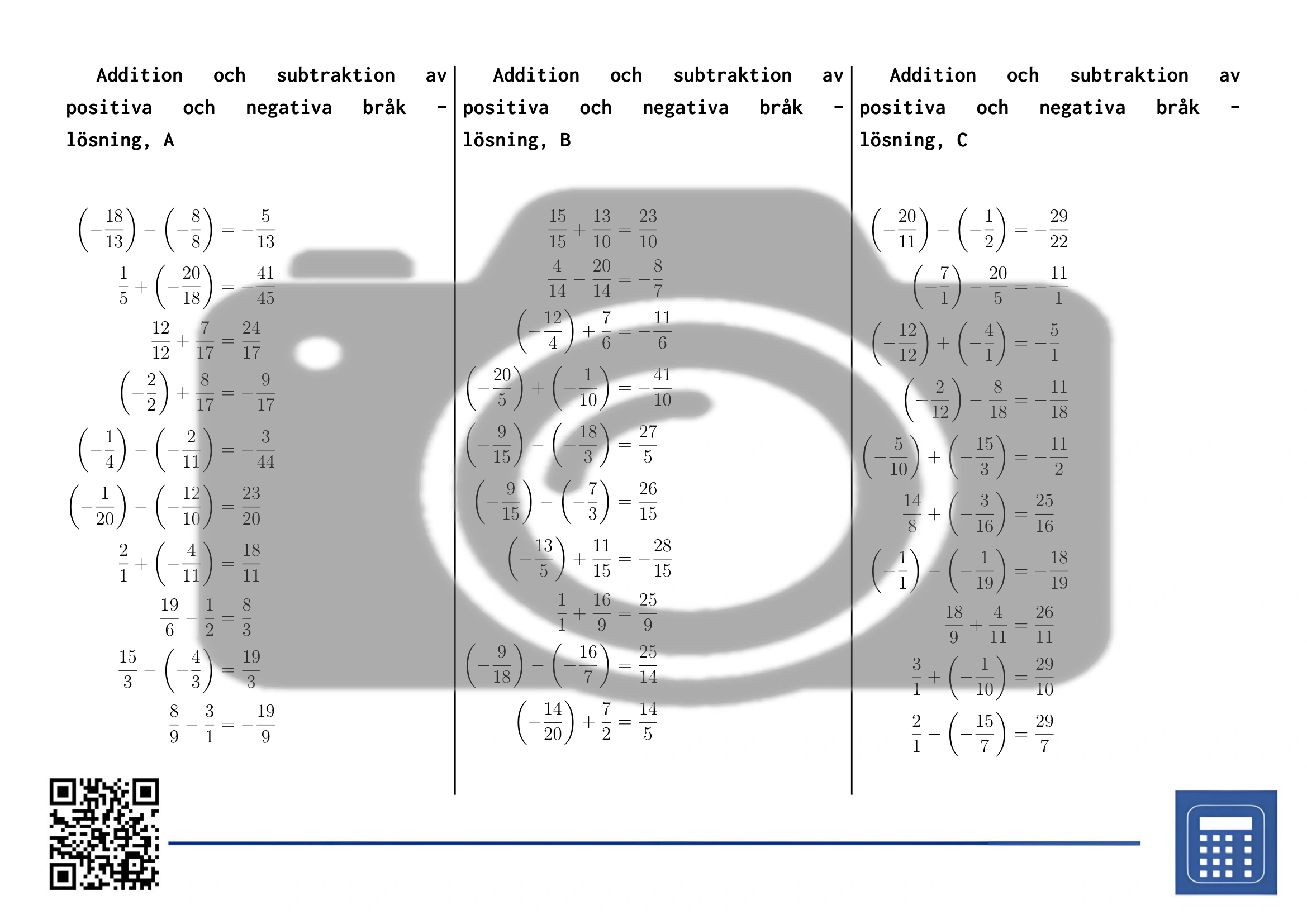 Arbetsblad: Addition och subtraktion av positiva och negativa bråk - Bild 4